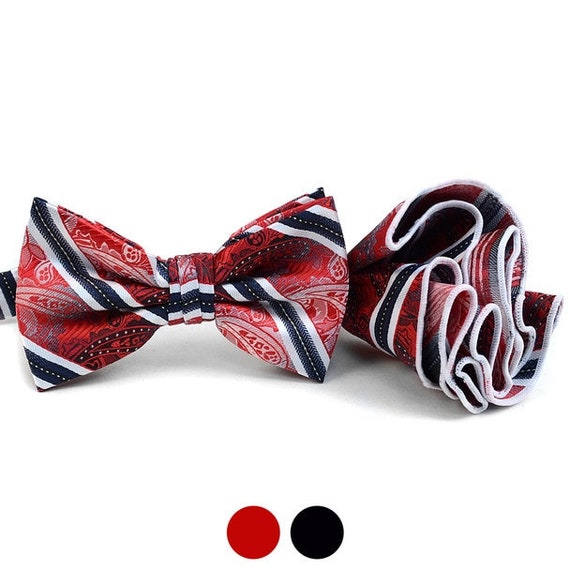 Striped Paisley Banded Wedding Bow Tie Set