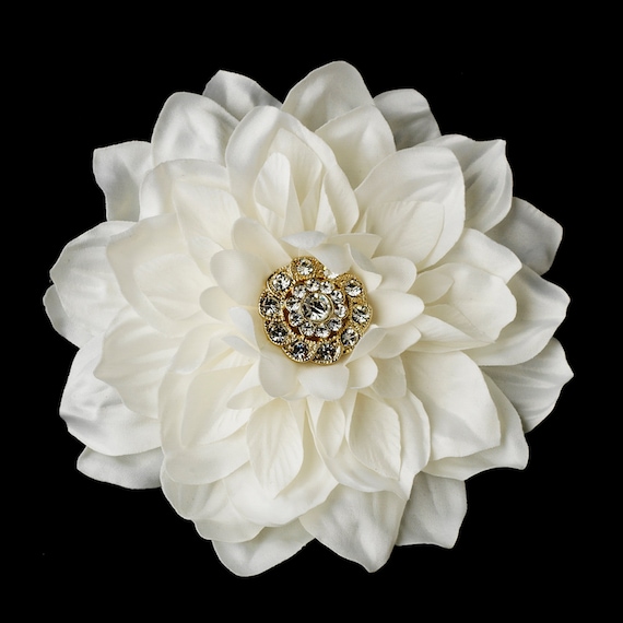 Diamond White Gold Bridal Fabric Flower Hair Clip