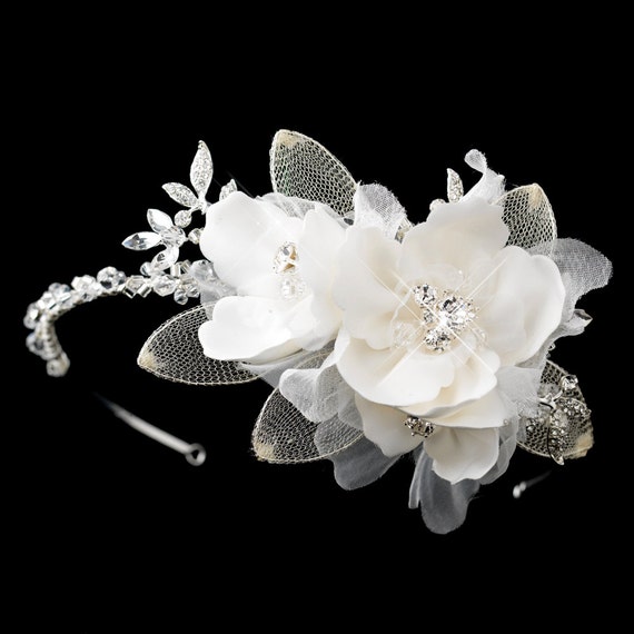 Fabric Flower & Mesh Petal Headband Wedding Headpiece