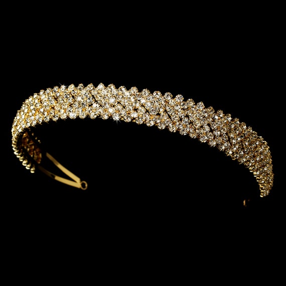 Compact Austrian Crystal Covered Headband in Lustrous Gold Plating with a FREE GIFT!