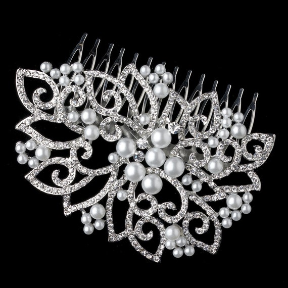 Bridal Hair Comb Side Comb Crystal Pearl Comb Silver White Pearl Rhinestone Hair Slide Comb