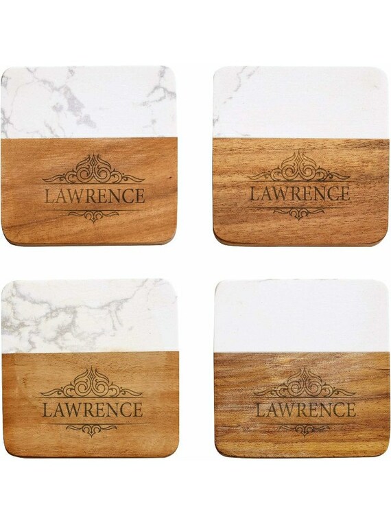 Memories Personalized Elegant Marble Wood Coasters