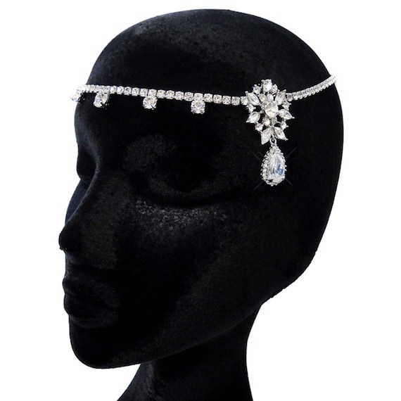 Silver Clear Halo Round Rhinestone Inspired Floral Bridal Headband and Earrings Set