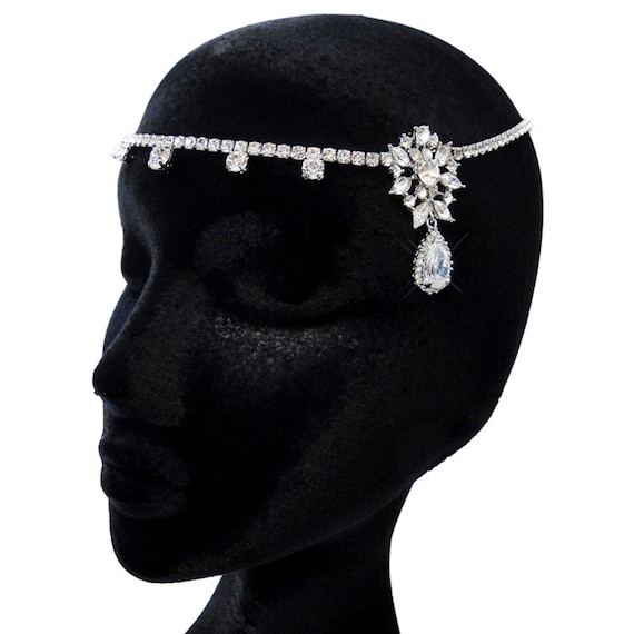 Silver Clear Halo Round Rhinestone Inspired Floral Bridal Headband and Earrings Set (Popular)