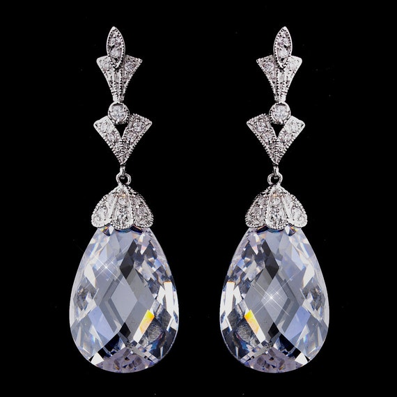 Stunning Bridal Antique Silver Jewelry Clear CZ Earrings