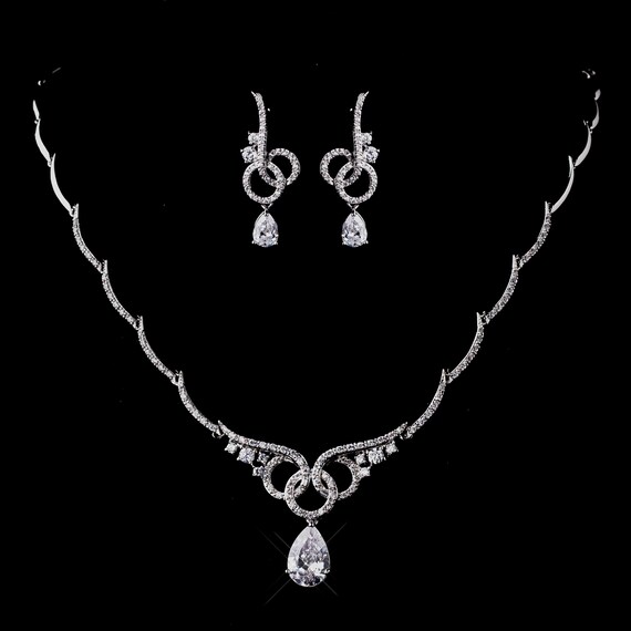 Silver Clear CZ Necklace Earring Set