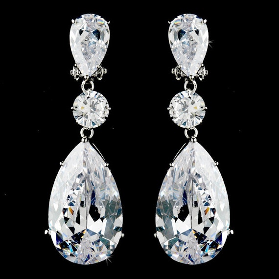 Breathtaking Bridal Large Cubic Zirconium Drop CZ Bridal Earrings