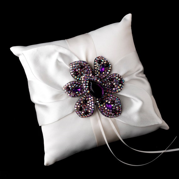 Satin Ring Bearer Pillows with Brooch Embellished Pins (Assorted Designer Brooch Pins)