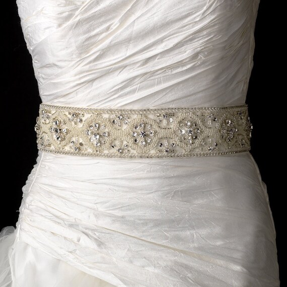 Crystal Bugle Beaded Wedding Sash Bridal Belt