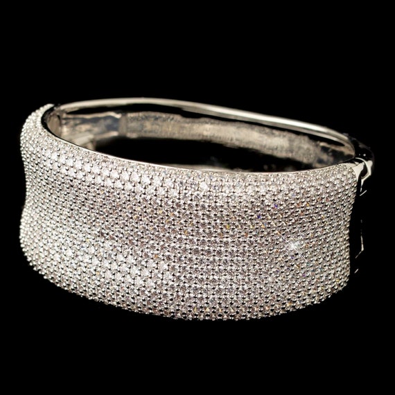 Rhodium Clear Micro Pave CZ Crystal Bangle Bracelet #1 Pick