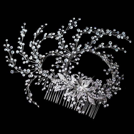 Vintage Couture Leaves Side Accented Crystal Bridal Faceframer Headband