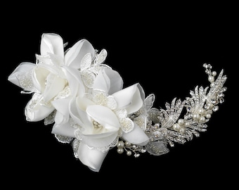 Ivory Bridal Silver Pearl Rhinestone Headpiece Handmade Bead Accent Comb