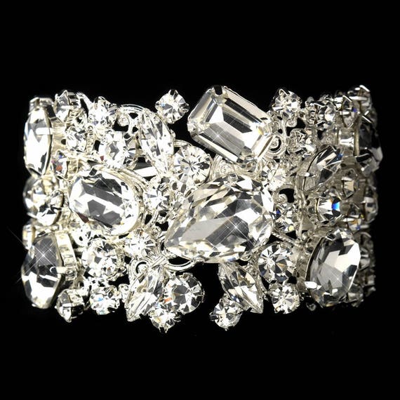Gorgeous Silver Clear Czech Stone Bangle Bracelet