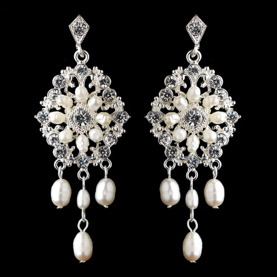 Silver Ivory Freshwater Pearl Chandelier Earrings