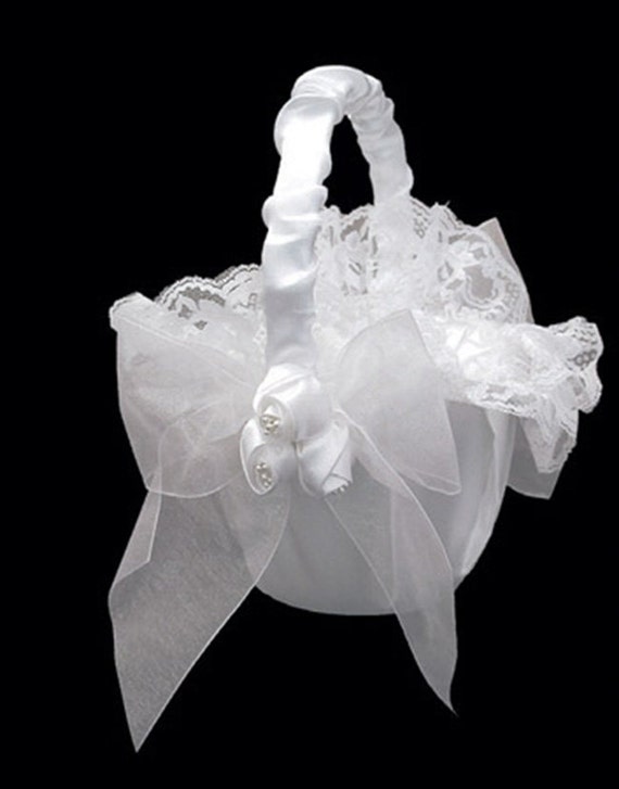 Flower Girl Basket Childrens Satin Basket Accessory Bridal Gift Ivory Basket White Basket