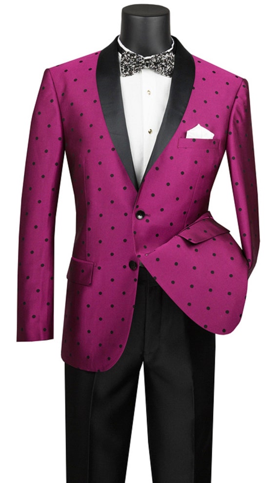 New 2020 Mens Fuchsia 2 pc. suit with Polka Dot Blazer