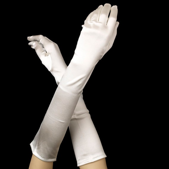 Formal Satin Bridal Bridesmaid Gloves - Diamond White