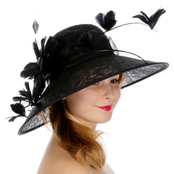 Womens Handmade Sinamay Hat w/ Quill and Butterfly Features