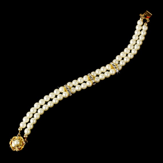 Gold Ivory Pearl & Rhinestone Bracelet