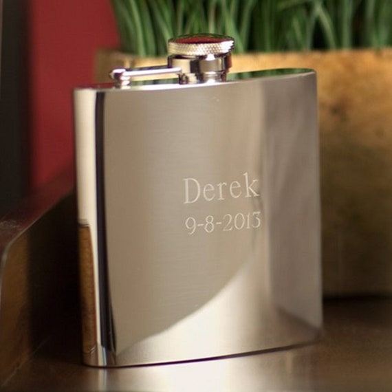 Mens Grooms Party Favor High Polish Engraved Stainless Steel Flask