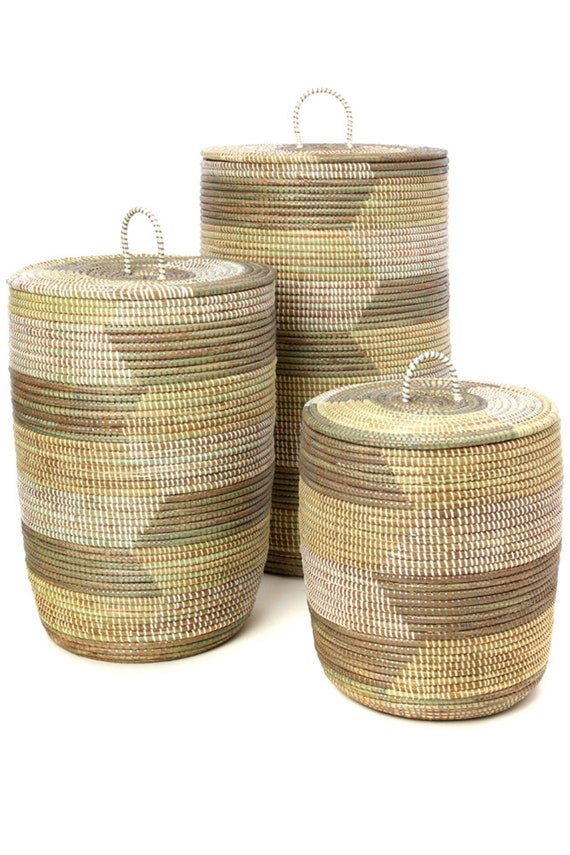 Set of Three White, Cream & Gray Sahara Hamper Baskets