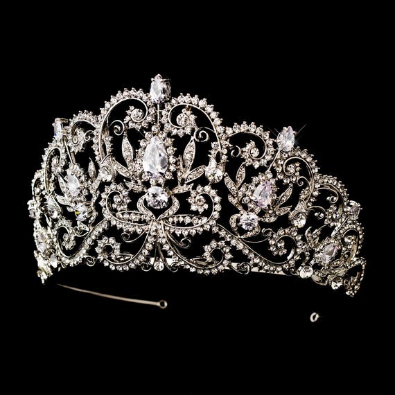 Antique Crown Silver Clear Rhinestone Royal Princess Tiara Headpiece