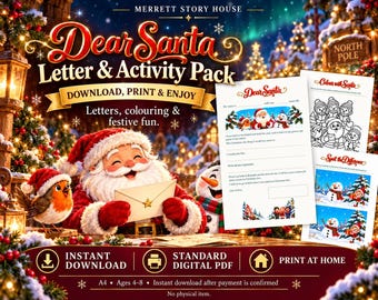 Dear Santa Letter & Christmas Activity Pack, Ages 4-8, A4 Printable PDF, Colouring and Spot the Difference