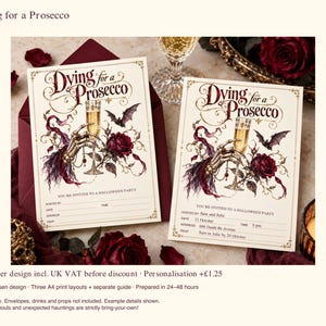 Dying for a Prosecco Halloween Party Invitation, Gothic Printable, 3 Sizes, Optional Personalisation