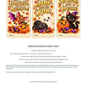 Étiquettes de sac d'Halloween pour enfants à imprimer, 3 jolis modèles : petit fantôme, chauve-souris et chat, personnalisation optionnelle image 3