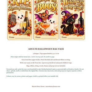Adult Halloween Bag Tags Printable, 3 Designs, Rest in Prosecco, Here for the Boos, Optional Personalisation image 3