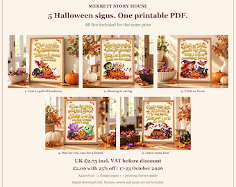 Halloween Take One or Two Signs Printable, 5 A4 Designs, Treat Bowl Sign Bundle, Cute Ghost Witch Pirate PDF