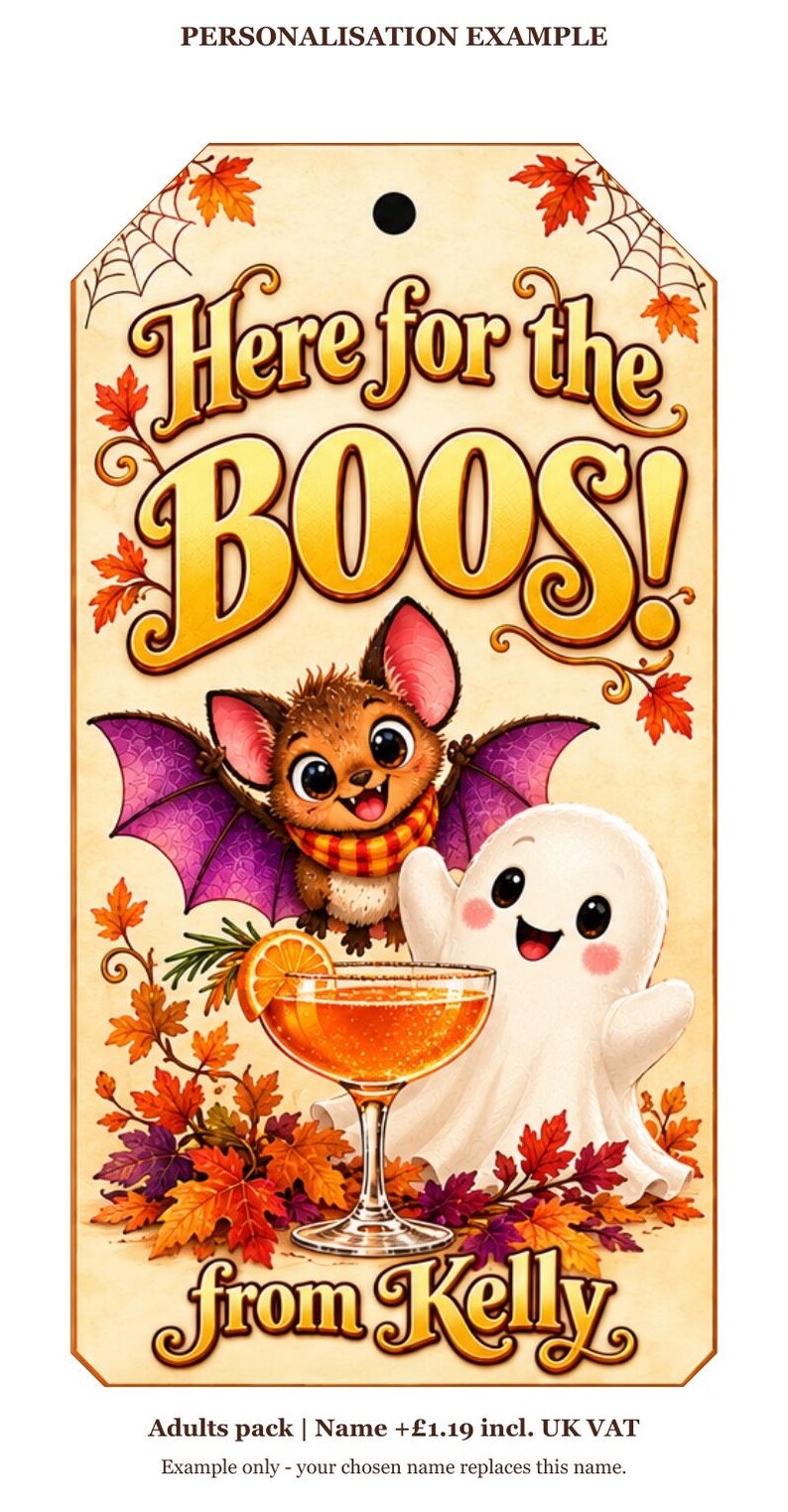 Adult Halloween Bag Tags Printable, 3 Designs, Rest in Prosecco, Here for the Boos, Optional Personalisation image 2