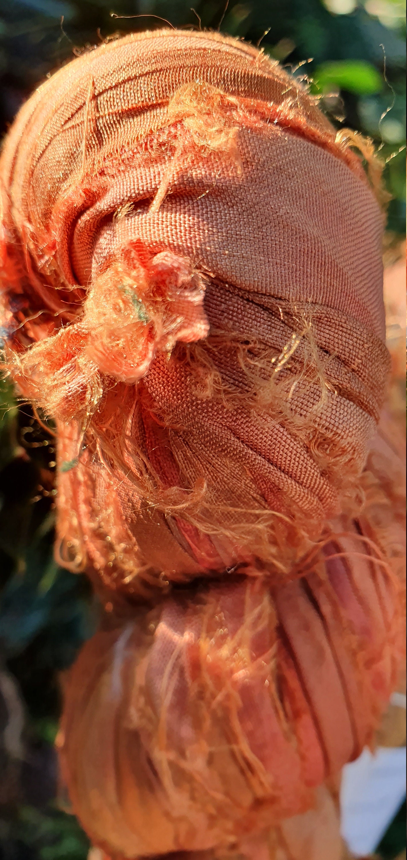 SALMON PINK Sari Silk Ribbon, Fair Trade, Recycled, Handmade Yarn