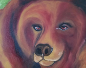 Bear oil painting,bear decor,rustic decor,cabin decor,animal oil painting,bear painting,bear picture,home decor,original oil painting