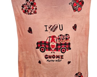 Gnome Matter What 50x60 in. Fleece Soft Throw Blanket Valentines Gnome