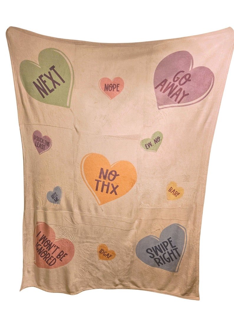 Candy Hearts Blanket 50x60 in. Fleece Soft Throw Blanket No Thanks image 1