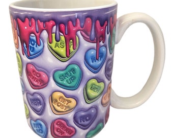 Heart Mug 15oz RTS Puff 3d Anti-Valentine Mean Candy Love