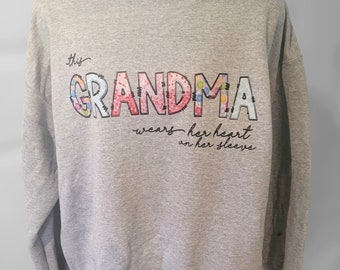 This Grandma Wears Her Heart(s) on her Sleeve Crew Neck Sweater