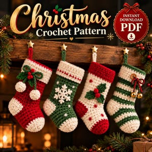 Crochet Christmas Stocking Pattern ,Mini Garland PDF, Holiday Decor Tutorial