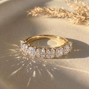 14K Gold Diamond Eternity Band, Cushion Cut Wedding Ring, Gold Half Eternity Ring, Anniversary Gift, Stackable Bridal Band