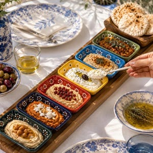 Set di 6 piatti da portata/snack in ceramica fatti a mano con motivo a margherite – Ideale per la colazione, marmellate, salse o come idea regalo.