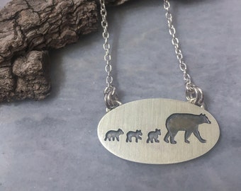 Mama Bear and Three Cubs necklace handmade, bear necklace, sterling silver pendant, bear jewellery, bear jewelry, bear cub, gift for mom