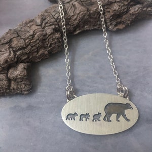 Mama Bear and Three Cubs necklace handmade, bear necklace, sterling silver pendant, bear jewellery, bear jewelry, bear cub, gift for mom