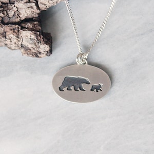 Mama Bear with Cub necklace handmade, bear necklace, sterling silver pendant, bear jewellery, bear jewelry, gift for mom