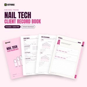 Nail Tech Client Record Book, Nail Client Consultation Form, Nail Art Design Sheet, Printable and GoodNotes Tablet PDF, UK
