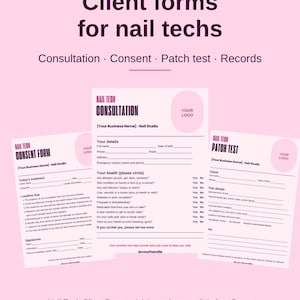 Nail Tech Consultation and Consent Form Template, Gel Patch Test Record, Editable Canva, Printable