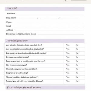 Lash Tech Consultation and Consent Form Template, Patch Test Record, Editable Canva, Printable