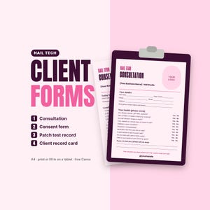 Nail Tech Consultation and Consent Form Template, Gel Patch Test Record, Editable Canva, Printable