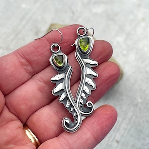 Sterling Silver Fiddlehead Earrings with Peridot