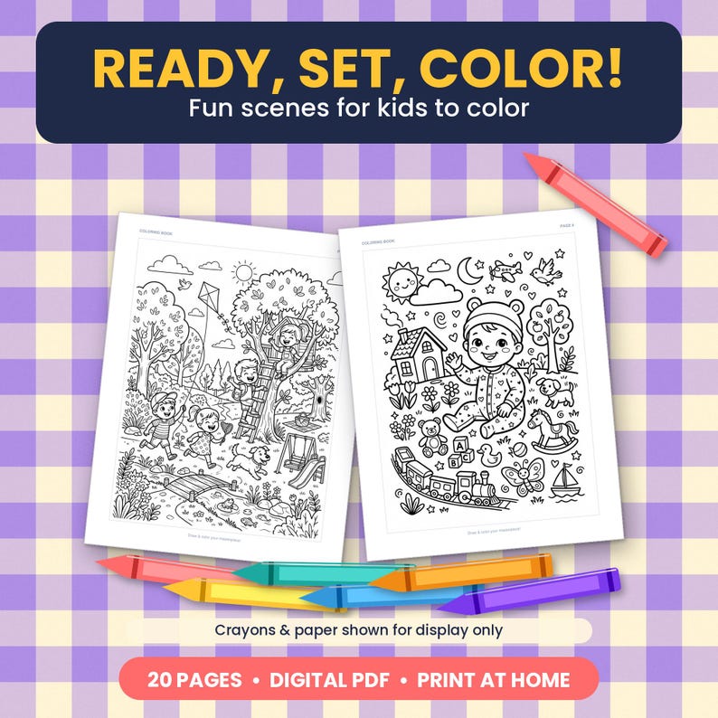 Kids Coloring Book PDF, 20 Printable Coloring Pages, Fun Activities for ...